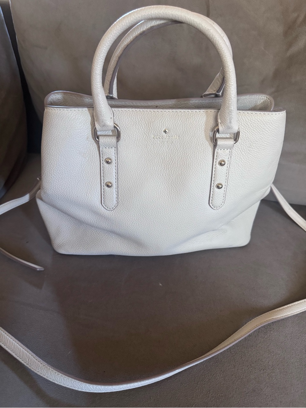 kate spade White Pebbled Leather Satchel with Detachable Strap